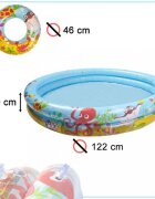 BESTWAY Set 3 piese Piscina gonflabila colac si minge Multicolor 122 cm Marine Life