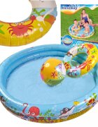 BESTWAY Set 3 piese Piscina gonflabila colac si minge Multicolor 122 cm Marine Life