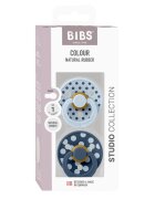 BIBS Set 2 suzete Colour Studio Collection Polka Dots tetina rotunda 0 luni+ Baby BlueSteel Blue
