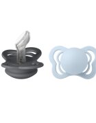 BIBS Set 2 suzete Couture Silicon tetina anatomica 0 luni + IronBaby Blue
