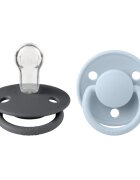 BIBS Set 2 suzete de lux Silicon tetina rotunda marime universala IronBaby Blue