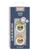 BIBS Set 2 suzete fosforescente Colour Glow Latex tetina rotunda 6 luni + SageVanilla