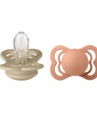 BIBS Set 2 suzete Supreme Silicon tetina simetrica 0 luni + VanillaPeach