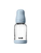 BIBS Set complet biberon din sticla anticolici cu tetina din latex flux lent 120 ml Baby Blue