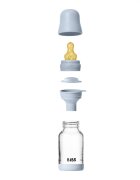 BIBS Set complet biberon din sticla anticolici cu tetina din latex flux lent 120 ml Baby Blue