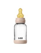 BIBS Set complet biberon din sticla anticolici cu tetina din latex flux lent 120 ml Blush