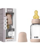 BIBS Set complet biberon din sticla anticolici cu tetina din latex flux lent 120 ml Blush