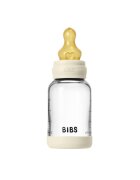 BIBS Set complet biberon din sticla anticolici cu tetina din latex flux lent 120 ml Ivory