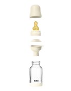 BIBS Set complet biberon din sticla anticolici cu tetina din latex flux lent 120 ml Ivory