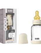 BIBS Set complet biberon din sticla anticolici cu tetina din latex flux lent 120 ml Ivory