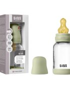 BIBS Set complet biberon din sticla anticolici cu tetina din latex flux lent 120 ml Sage