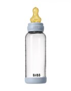 BIBS Set complet biberon din sticla anticolici cu tetina din latex flux mediu 240 ml Baby Blue