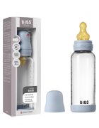 BIBS Set complet biberon din sticla anticolici cu tetina din latex flux mediu 240 ml Baby Blue