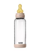 BIBS Set complet biberon din sticla anticolici cu tetina din latex flux mediu 240 ml Blush