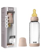 BIBS Set complet biberon din sticla anticolici cu tetina din latex flux mediu 240 ml Blush