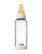 BIBS Set complet biberon din sticla anticolici cu tetina din latex flux mediu 240 ml Ivory