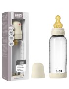 BIBS Set complet biberon din sticla anticolici cu tetina din latex flux mediu 240 ml Ivory