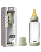 BIBS Set complet biberon din sticla anticolici cu tetina din latex flux mediu 240 ml Sage