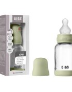 BIBS Set complet biberon din sticla anticolici cu tetina din silicon flux lent 120 ml Sage