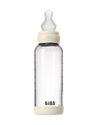BIBS Set complet biberon din sticla anticolici cu tetina din silicon flux mediu 240 ml Ivory
