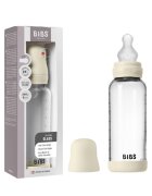 BIBS Set complet biberon din sticla anticolici cu tetina din silicon flux mediu 240 ml Ivory