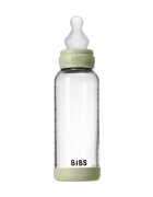 BIBS Set complet biberon din sticla anticolici cu tetina din silicon flux mediu 240 ml Sage
