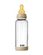 BIBS Set complet biberon fosforescent din sticla anticolici cu tetina din latex flux mediu 240 ml Vanilla Glow