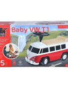 BIG Masinuta copii fara pedale Baby VW T1 red cu roti silentioaselicenta Volkswagenpotrivita copiilor cu varsta intre 15 si 5 anisezut lat si detasabil spatiu de depozitare jucarii volan cu claxon