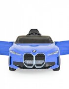 BMW Masinuta electrica pentru copii I4 Albastru 12V 70W cu echipare premium deschidere usi si licenta panou audio roti din spuma Eva pornire la buton scaun piele si telecomanda