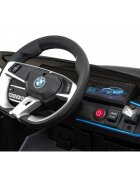 BMW Masinuta electrica pentru copii I4 negru 50W cu telecomanda suspensii panou audio scaun piele si roti din spuma Eva