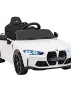 BMW Masinuta electrica pentru copii M4 alb 70W cu telecomanda amortizoare lumini panou audio scaun piele si roti din spuma Eva