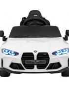 BMW Masinuta electrica pentru copii M4 alb 70W cu telecomanda amortizoare lumini panou audio scaun piele si roti din spuma Eva