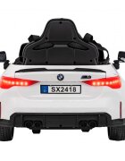 BMW Masinuta electrica pentru copii M4 alb 70W cu telecomanda amortizoare lumini panou audio scaun piele si roti din spuma Eva