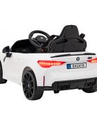 BMW Masinuta electrica pentru copii M4 alb 70W cu telecomanda amortizoare lumini panou audio scaun piele si roti din spuma Eva