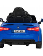 BMW Masinuta electrica pentru copii M4 albastru 70W cu telecomanda amortizoare lumini panou audio scaun piele si roti din spuma Eva
