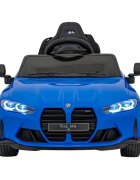 BMW Masinuta electrica pentru copii M4 albastru 70W cu telecomanda amortizoare lumini panou audio scaun piele si roti din spuma Eva