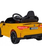 BMW Masinuta electrica pentru copii M4 galben70W cu telecomanda amortizoare lumini panou audio scaun piele si roti din spuma Eva