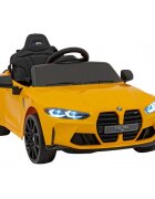 BMW Masinuta electrica pentru copii M4 galben70W cu telecomanda amortizoare lumini panou audio scaun piele si roti din spuma Eva