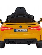 BMW Masinuta electrica pentru copii M4 galben70W cu telecomanda amortizoare lumini panou audio scaun piele si roti din spuma Eva