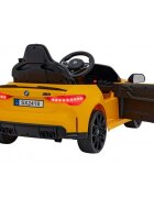 BMW Masinuta electrica pentru copii M4 galben70W cu telecomanda amortizoare lumini panou audio scaun piele si roti din spuma Eva