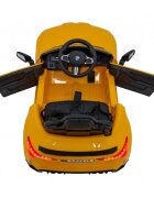 BMW Masinuta electrica pentru copii M4 galben70W cu telecomanda amortizoare lumini panou audio scaun piele si roti din spuma Eva