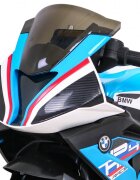BMW Motocicleta electrica pentru copii HP4 albastru 70w cu panou audio lumini scaun piele 81x41x52 cm