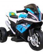 BMW Motocicleta electrica pentru copii HP4 albastru 70w cu panou audio lumini scaun piele 81x41x52 cm
