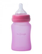 BO Jungle Biberon termo din sticla acoperita de silicon cu indicator de temperatura 150 ml roz