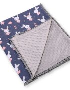 Bobono Paturica din bumbac cu doua fete 90x75 cm Minky Blue Rabbits