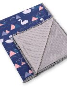 Bobono Paturica din bumbac cu doua fete 90x75 cm Minky Swans Navy Blue