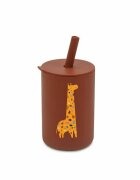 Bocioland Cana din silicon cu pai 150 ml fara BPA 6 luni+ Giraffe
