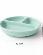 Bocioland Farfurie din silicon pentru copii Mint cu 3 compartimente si 4 ventuze de fixare dimensiune 19.3 x 3 cm