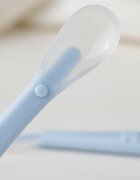 Bocioland Lingurita de silicon pentru bebelusi Blue lungime 15.5cm maner antiderapant