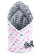 Bocioland Paturica multifunctionala de infasat bebelusi Minky Pink elephant 80x80 cm cu 2 fete din bumbac 100 fixare cu fundita asortata